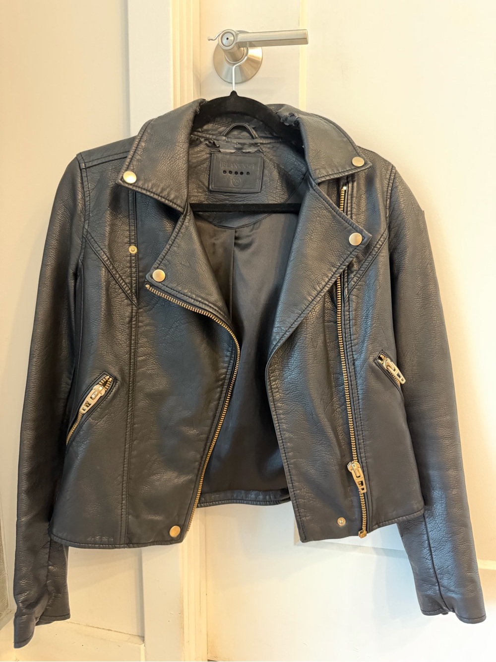 Blank NYC Black Faux Leather Moto Jacket with Gold Hardware